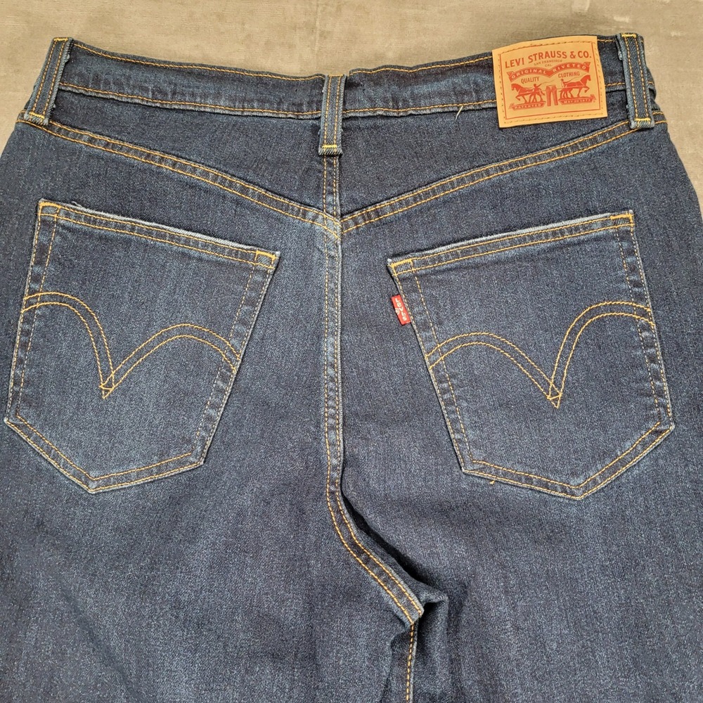 Levi's Ribcage Straight Ankle Jeans Button Fly‎ Distressed Dark Wash Denim Sz 32 - Picture 11 of 15